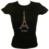 Camiseta negra Torre Eiffel flores multicolores
