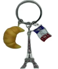 Llavero Torre Eiffel + Media Luna 3D y mini bandera de Francia