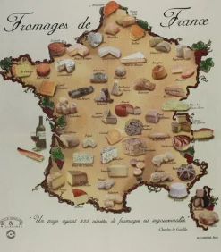 Paño de cocina Quesos y mapa de Francia