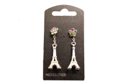 Pendientes Torre Eiffel con flor multicolor