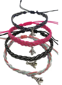 Pulsera Torre Eiffel algodón y metal