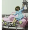 Tarjeta postal Torre Eiffel y carro rosado