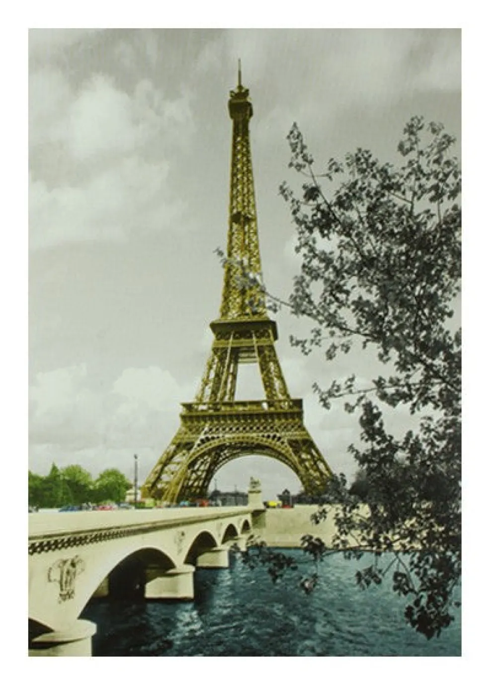 Tarjeta postal Torre Eiffel y puente