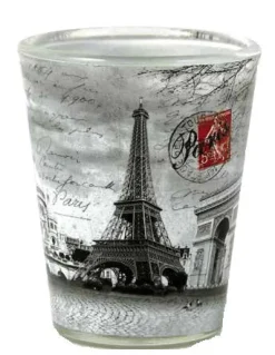 Vaso de shot 4 monumentos de París negro y blanco
